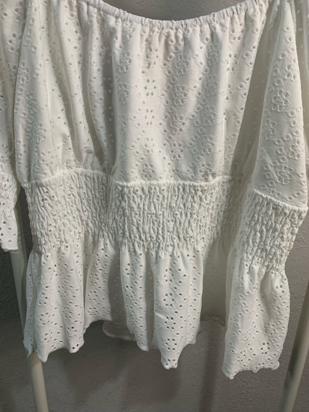 URBAN Romantics White Eyelet Smocked Peasant Top - Picture 3 of 7